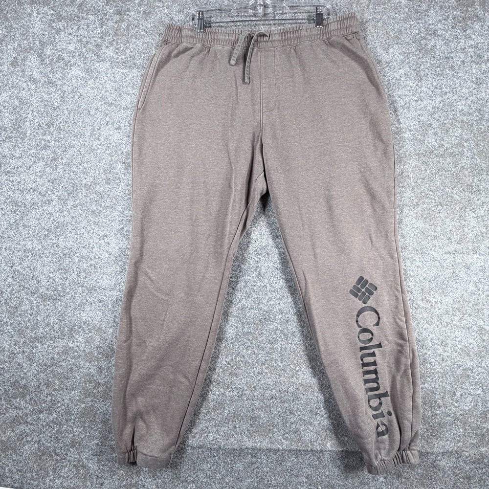 Columbia Jogger Pants Mens XL Gray Fleece Lined Cotton Graphic Print High Rise